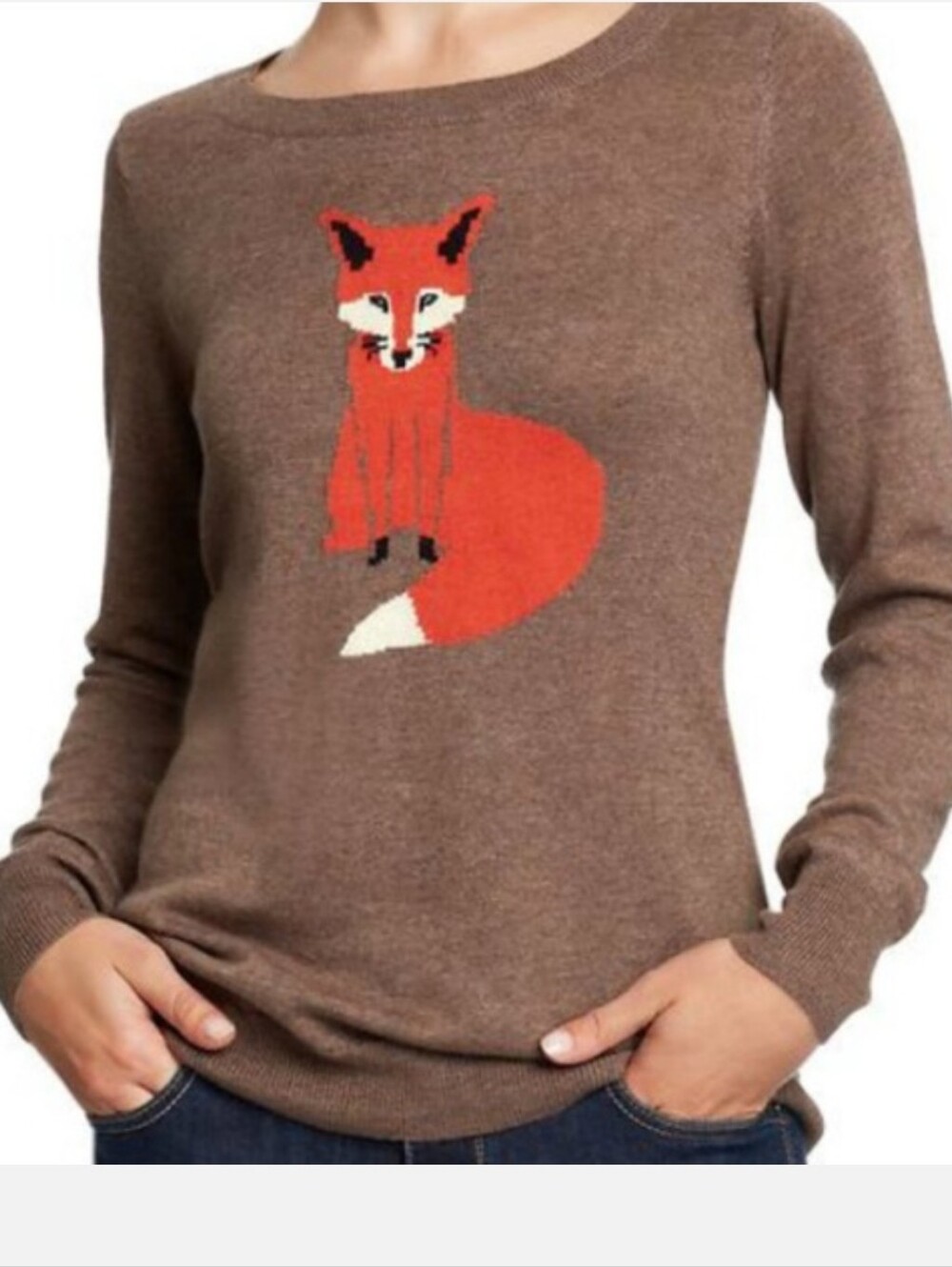 Old Navy Fox Sweater Womens Brown Autumn Woodland Blogger Favorite Sz M